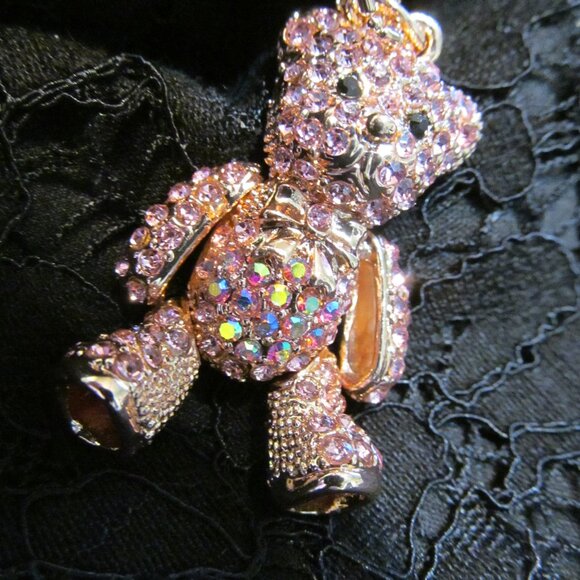 Off Park Collection Pink Crystal Rose Tone Teddy Bear Pendant w 18" Chain NEW - Picture 15 of 16